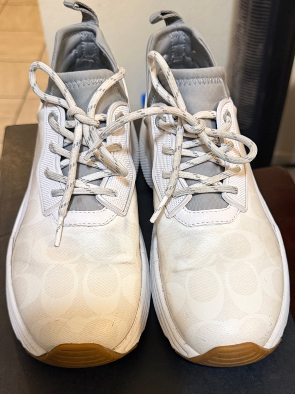 Coach Men’s Off-White Signature Logo Athletic Sneakers with Gum Toe